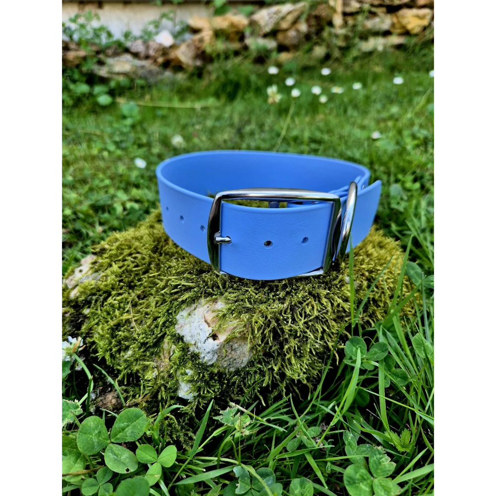 Collier biothane 38mm bleu polaire