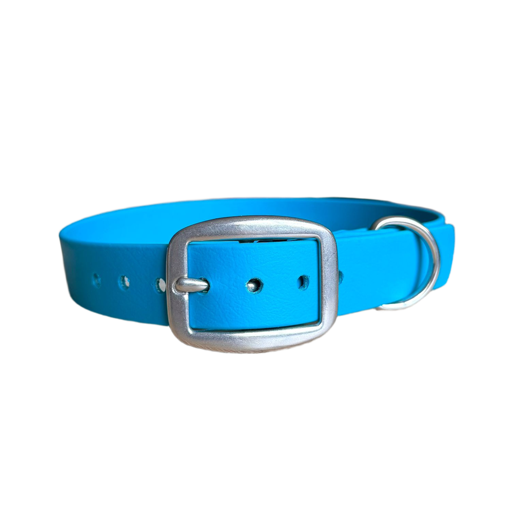 Collier biothane bleu lagune